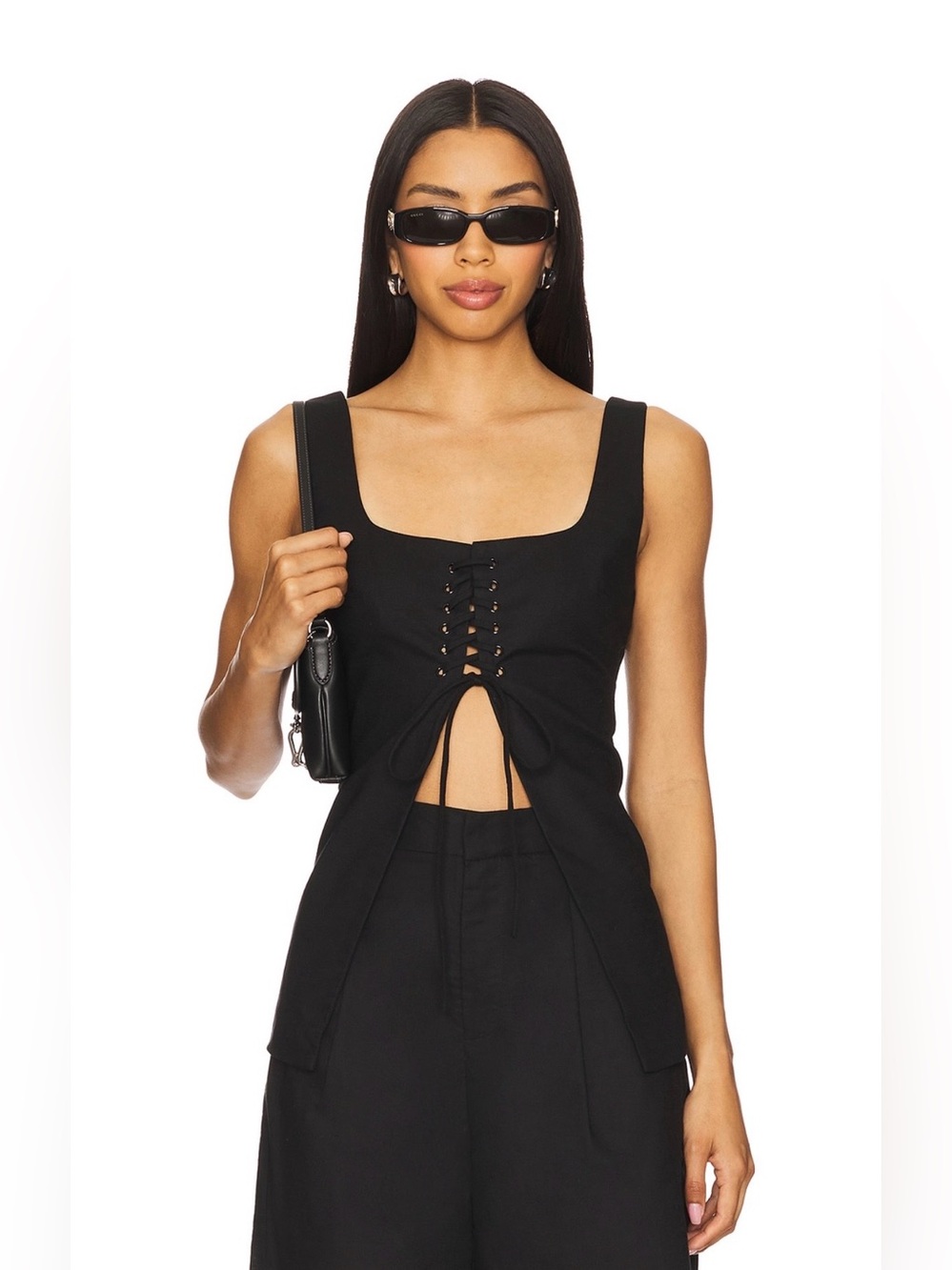 🤍 SNDYS Osten Top Black Linen Blend Lace-Up Vest Style Sz S NWT ✨